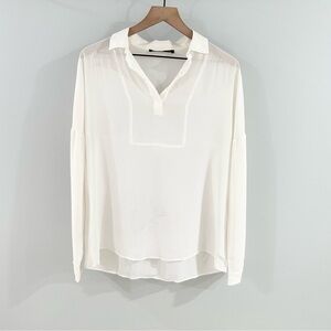 Biancalancia Long Sleeve Collared Silk Blouse Ivory Size 42